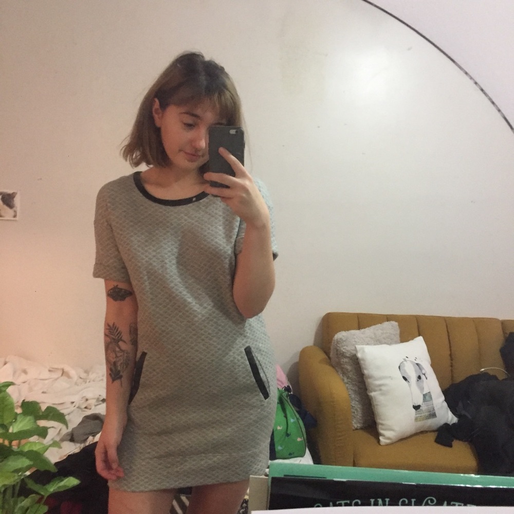 Club Monaco quilted shift dress with leather trim